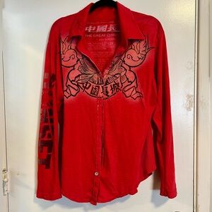 Rare 💎The Great China Wall vintage graphic button down